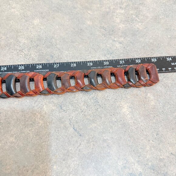 County Seat Multicolor Leather Belt Sz S Rustic Link Woven VTG 70s Brass Buckle